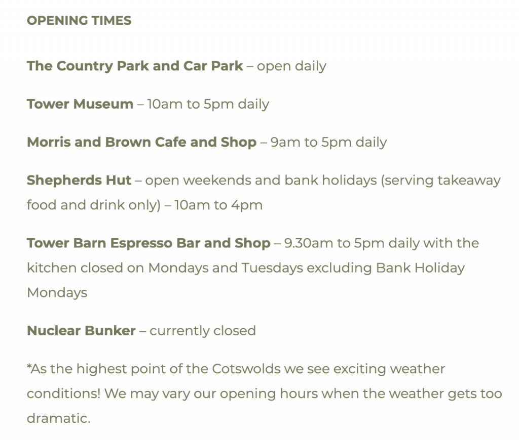 broadway tower timetable